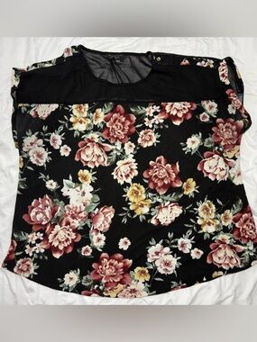 Flower & Feather black with pink and yellow floral blouse